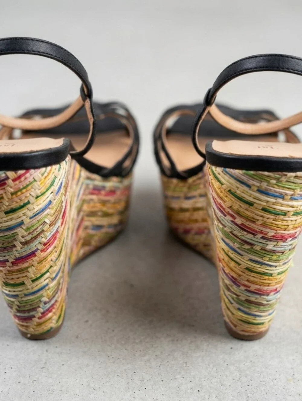 JustFab Black Strappy Espadrille Wedge Sandals